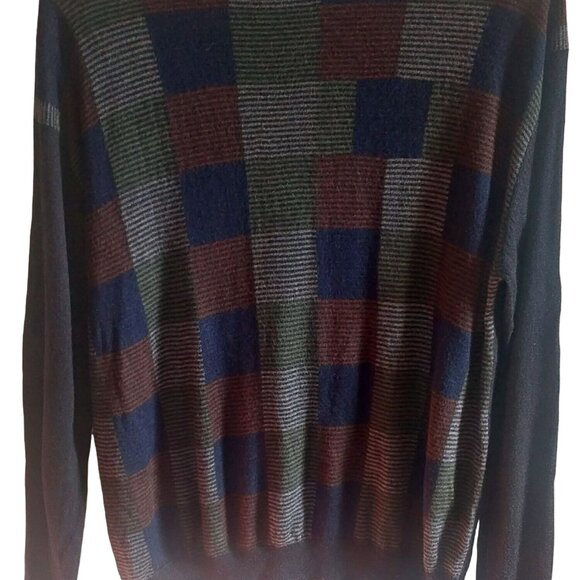 55% Silk Vintage Northern Isles Patchwork Sweater L 35% Rayon 10% Cashmere Hand - Picture 1 of 7